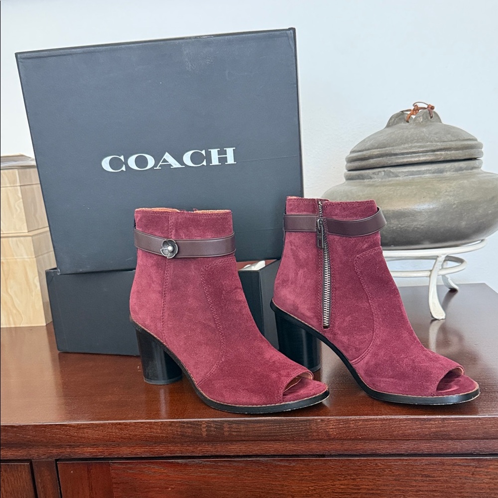 Coach Women's Wine Suede Ankle Booties